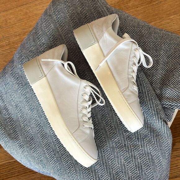 VINCE Bensley Leather & Suede 2 Toned Lace Up Platform Sneakers White Gray 9.5 - Picture 13 of 16